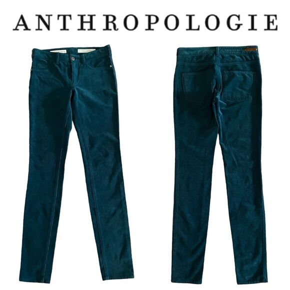 Anthropologie Pants Pilcro Teal corduroy Cotton Stretch 25 Green Boho - Picture 1 of 10